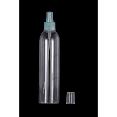 250ml Plastic PET Bottle 24/410 with Fine Mist Sprayer for Cosmetics Packaging